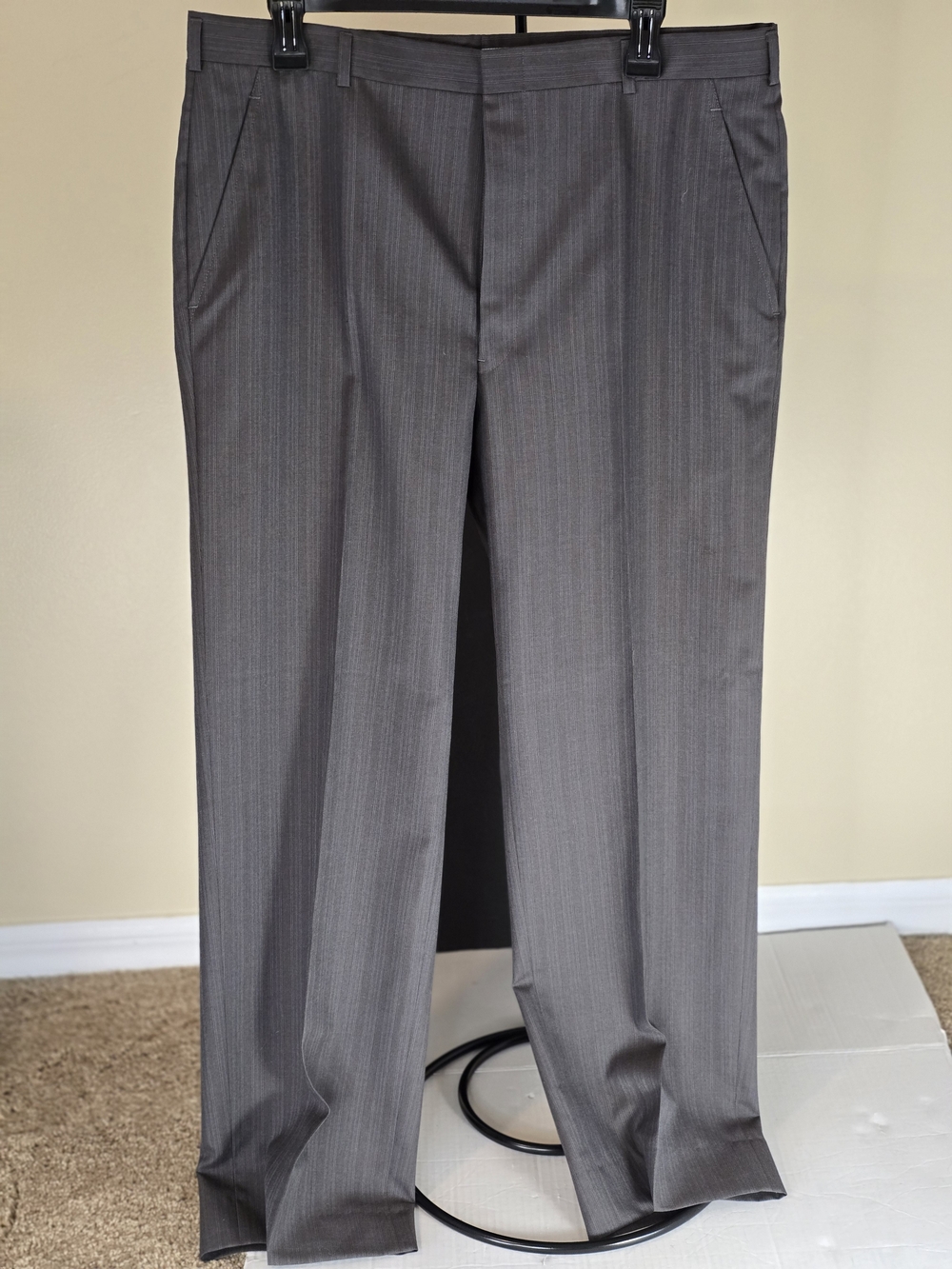 CHRISTIAN DIOR Monsieur Gray Wool Flat Front Trousers Dress Pants